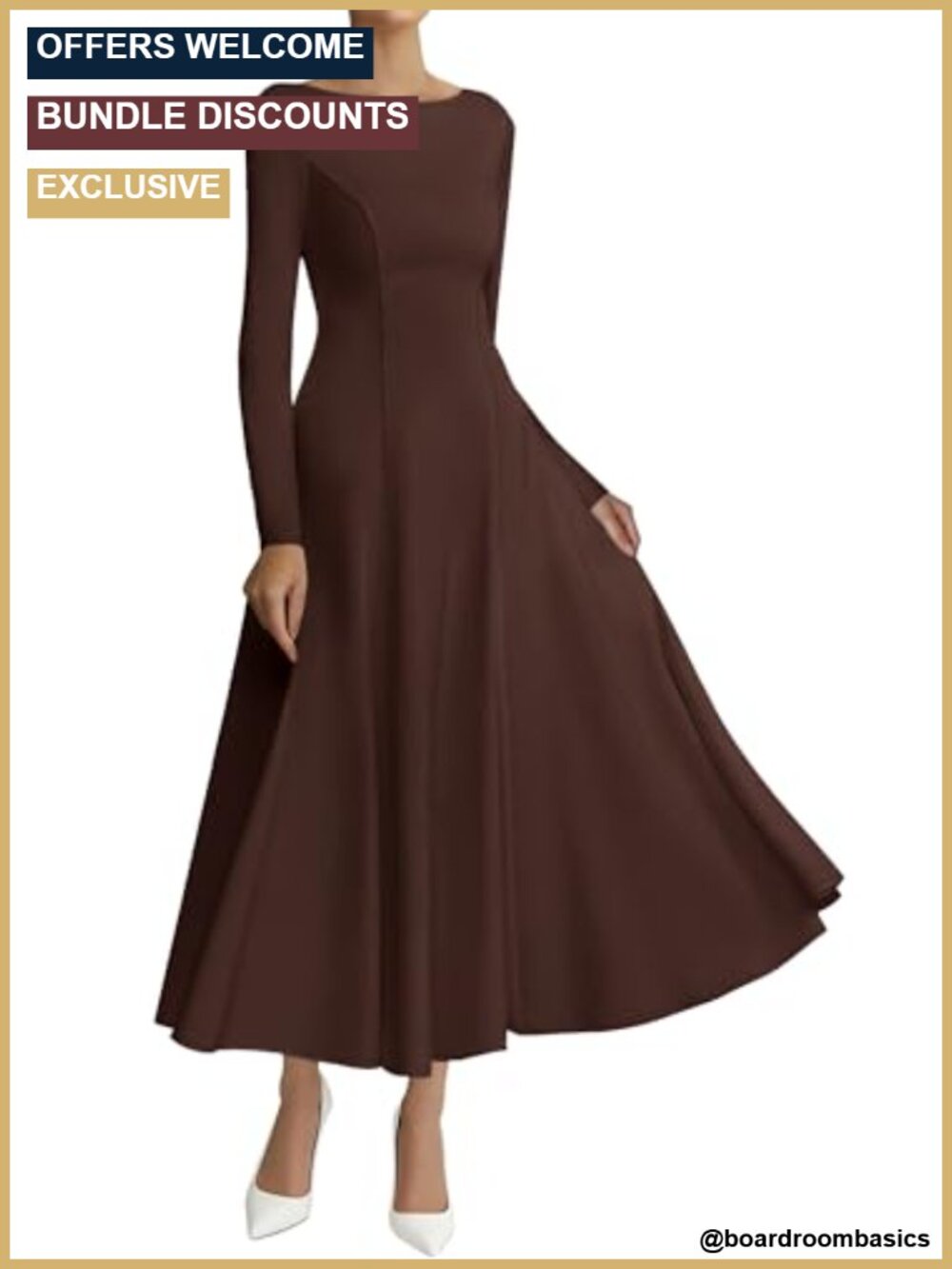 Long Sleeve A-Line Maxi Dress Fit and Flare Wedding Guest Cocktail